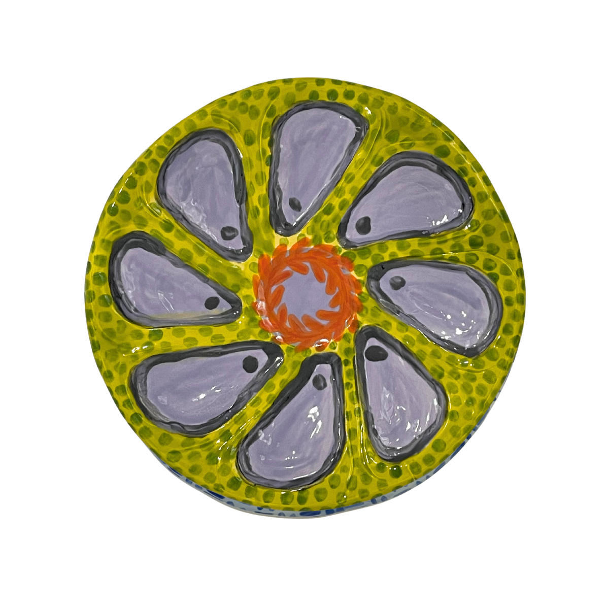 Hand-Painted Oyster Plate, Chartreuse Brushstroke
